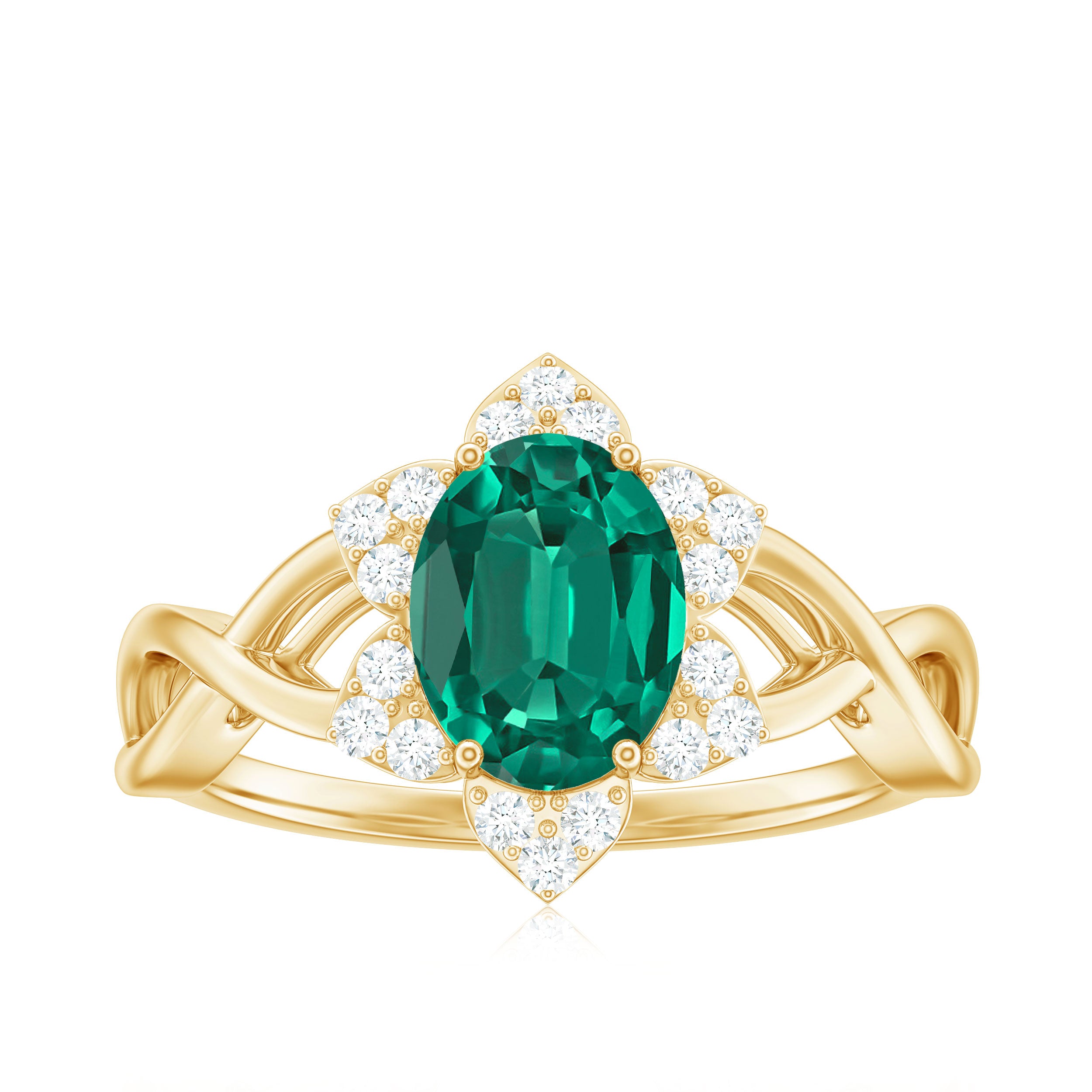 Created Emerald and Diamond Flower Halo Engagement Ring Lab Created Emerald - ( AAAA ) - Quality - Rosec Jewels