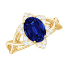 Created Blue Sapphire and Diamond Flower Halo Engagement Ring Lab Created Blue Sapphire - ( AAAA ) - Quality - Rosec Jewels