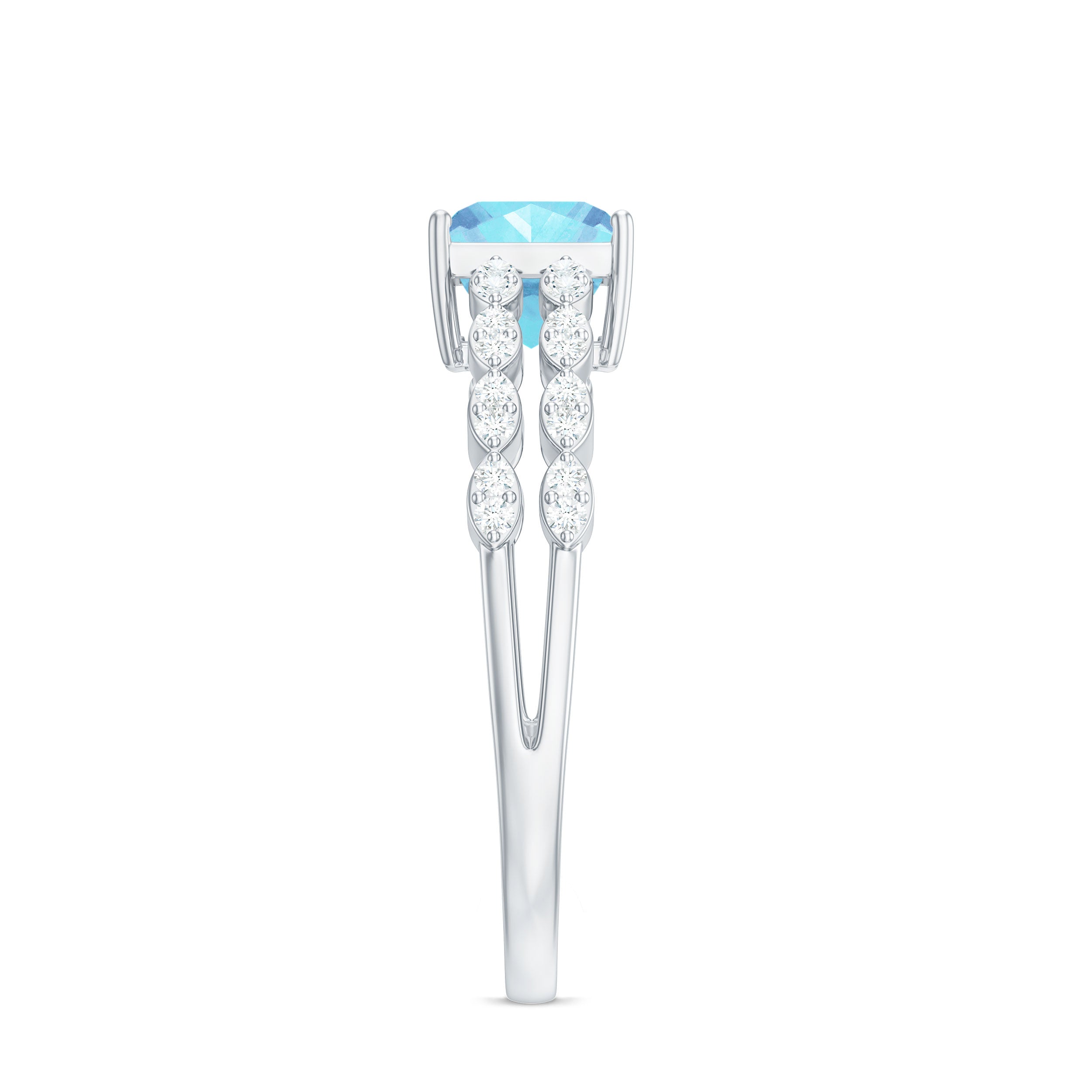 Princess Cut Aquamarine Solitaire Double Band Ring with Diamond Aquamarine - ( AAA ) - Quality - Rosec Jewels