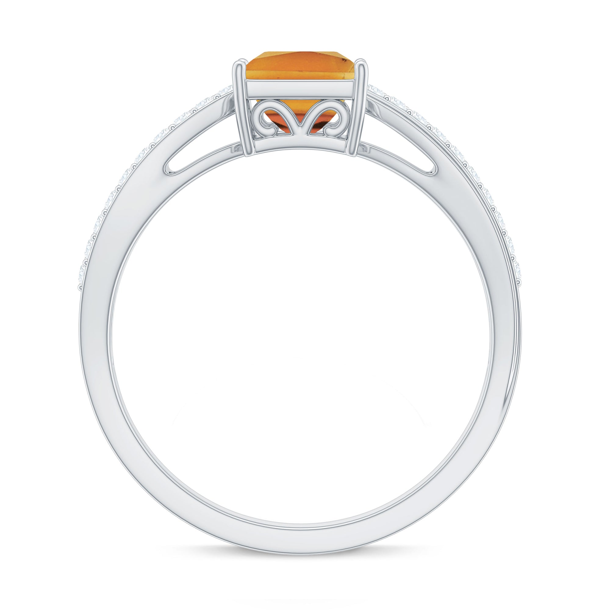 Princess Cut Citrine Solitaire Engagement Ring with Diamond Citrine - ( AAA ) - Quality - Rosec Jewels