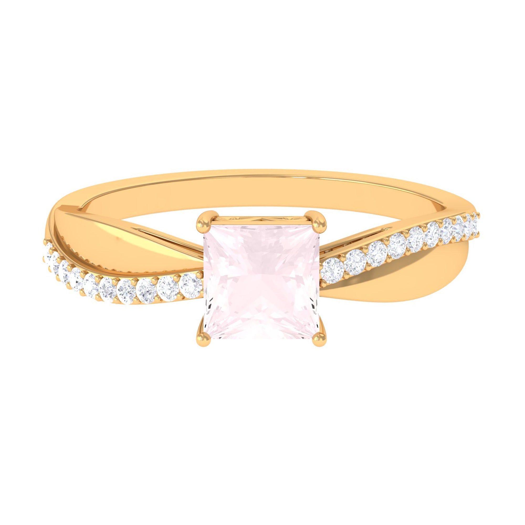 Princess Cut Rose Quartz Solitaire Engagement Ring with Diamond Rose Quartz - ( AAA ) - Quality - Rosec Jewels