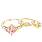 1.25 CT Vintage Style Princess Cut Morganite Ring Set with Diamond Morganite - ( AAA ) - Quality - Rosec Jewels