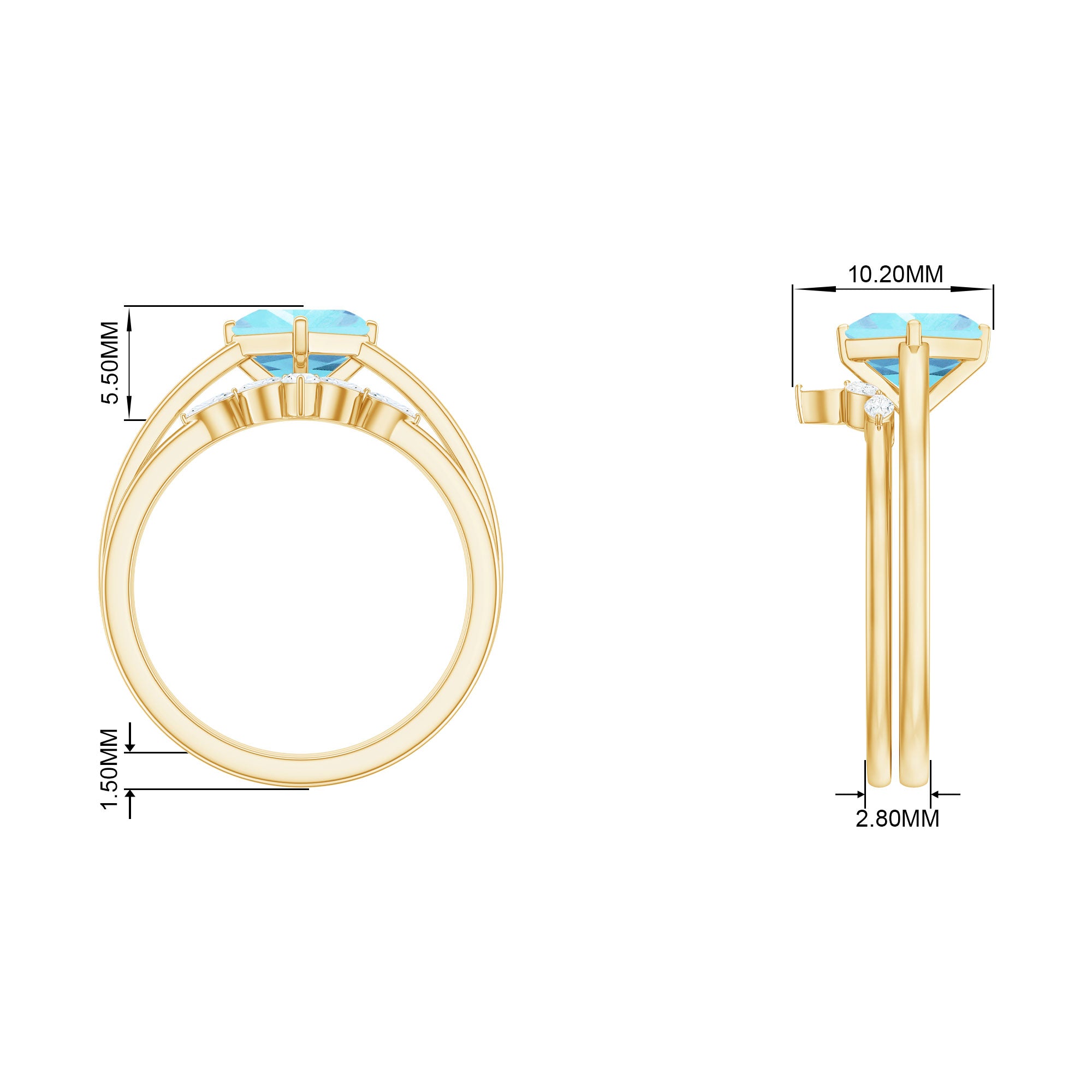 Princess Cut Aquamarine Wedding Ring Set with Diamond Aquamarine - ( AAA ) - Quality - Rosec Jewels