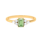 Emerald Cut Green Sapphire Promise Ring with Diamond Trio Green Sapphire - ( AAA ) - Quality - Rosec Jewels