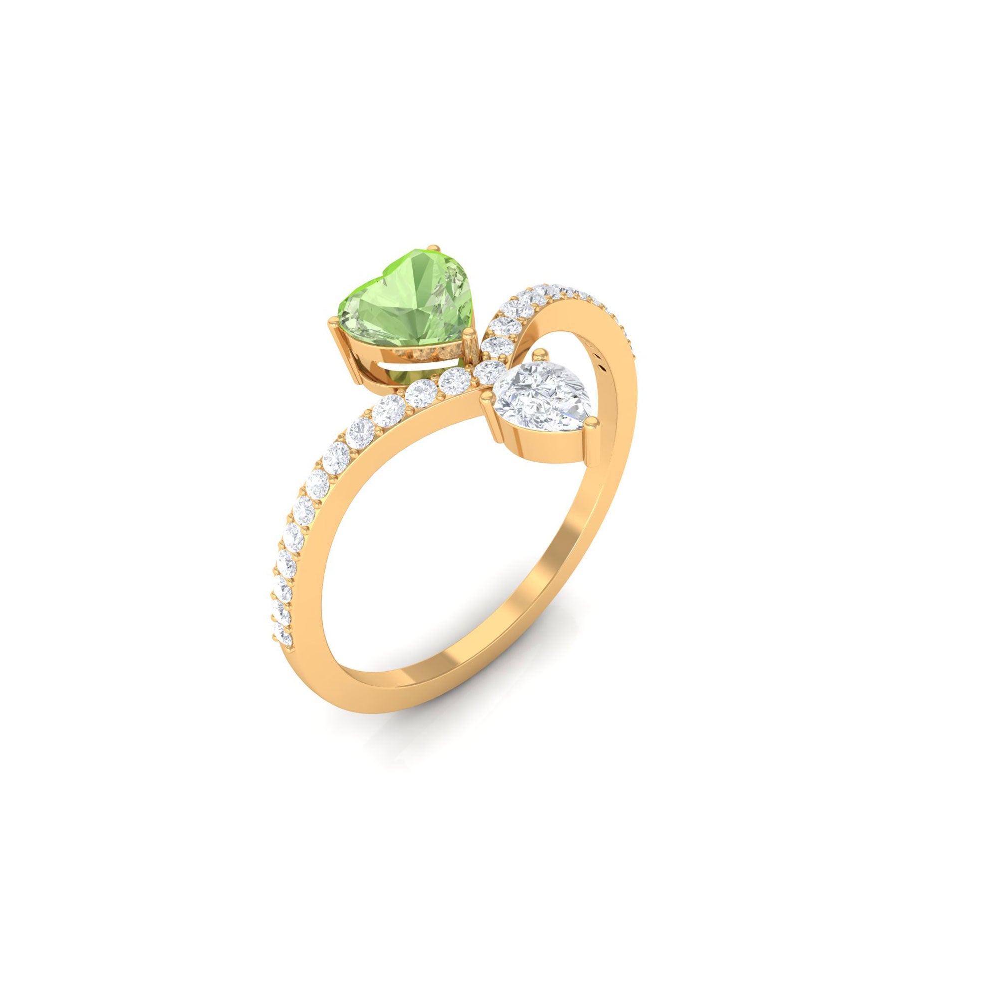 Heart Green Sapphire Designer Engagement Ring with Diamond Accent Green Sapphire - ( AAA ) - Quality - Rosec Jewels