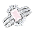 Octagon Cut Rose Quartz Solitaire Ring Set with Moissanite Rose Quartz - ( AAA ) - Quality - Rosec Jewels