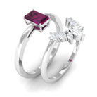 1 CT Emerald Cut Rhodolite Wedding Ring Set with Diamond Rhodolite - ( AAA ) - Quality - Rosec Jewels