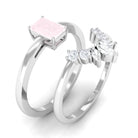 Octagon Cut Rose Quartz Wedding Ring Set with Diamond Rose Quartz - ( AAA ) - Quality - Rosec Jewels