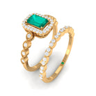 Octagon shape Emerald and Diamond Designer Ring Set Emerald - ( AAA ) - Quality - Rosec Jewels