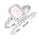 Octagon Cut Rose Quartz and Diamond Designer Ring Set Rose Quartz - ( AAA ) - Quality - Rosec Jewels