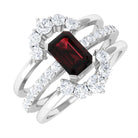 Real Garnet Solitaire Engagement Ring Set with Diamond Garnet - ( AAA ) - Quality - Rosec Jewels