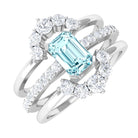 Aquamarine Solitaire Trio Ring Set with Diamond Aquamarine - ( AAA ) - Quality - Rosec Jewels