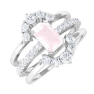 Rose Quartz Solitaire Trio Ring Set with Moissanite Rose Quartz - ( AAA ) - Quality - Rosec Jewels