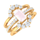 Rose Quartz Solitaire Trio Ring Set with Moissanite Rose Quartz - ( AAA ) - Quality - Rosec Jewels