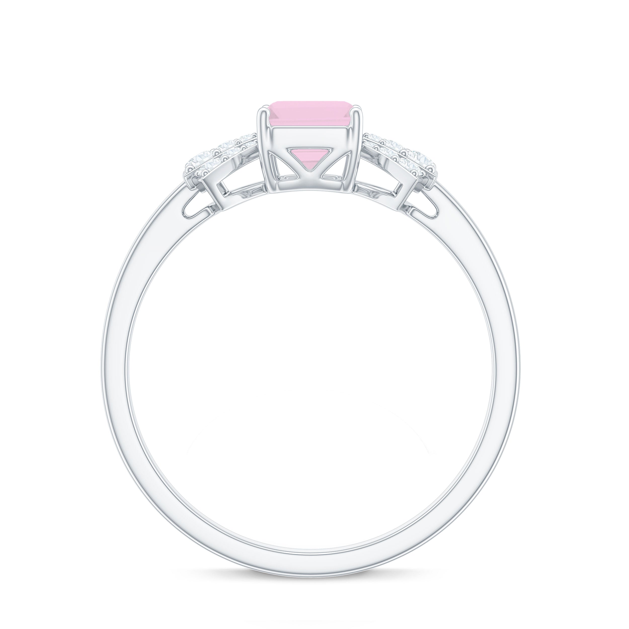 Octagon Cut Rose Quartz and Diamond Solitaire Engagement Ring Rose Quartz - ( AAA ) - Quality - Rosec Jewels