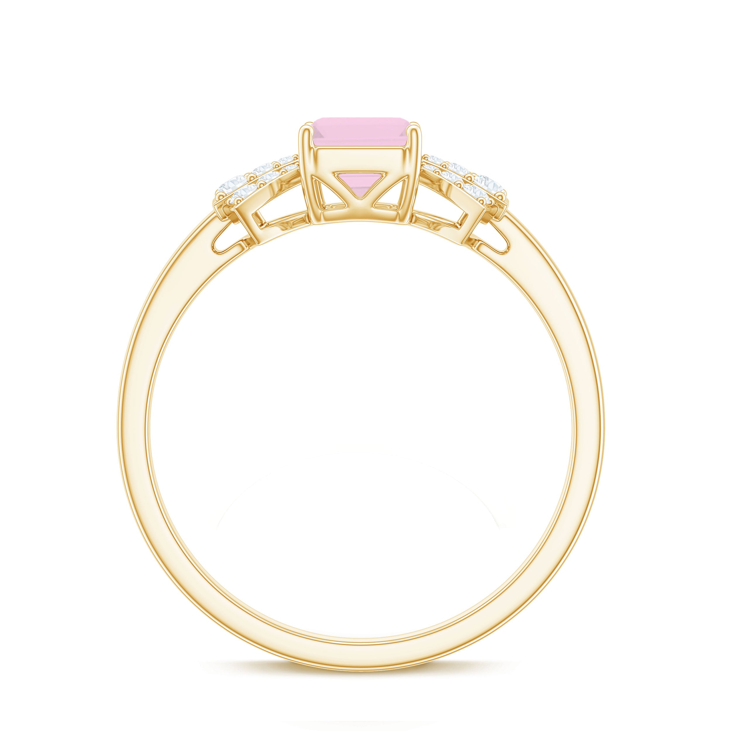 Octagon Cut Rose Quartz and Diamond Solitaire Engagement Ring Rose Quartz - ( AAA ) - Quality - Rosec Jewels