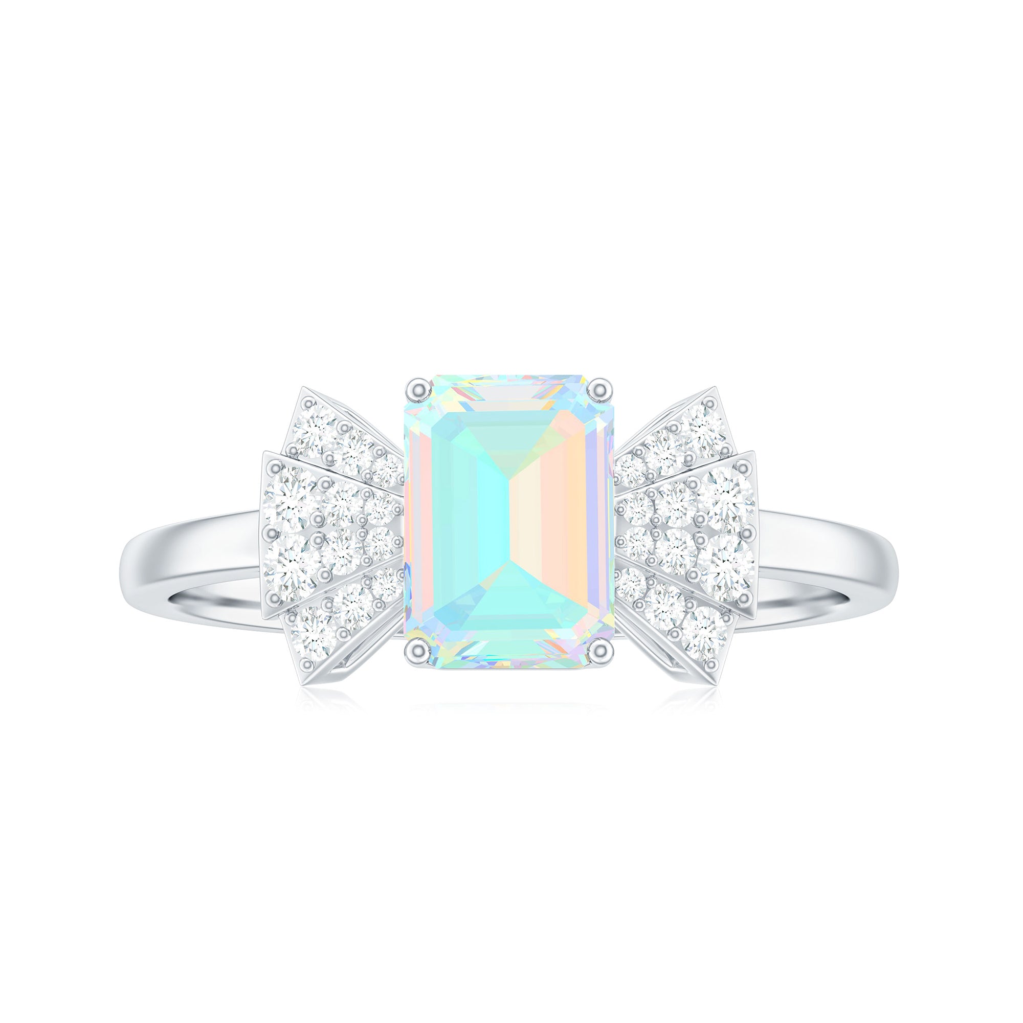 Octagon Cut Ethiopian Opal and Diamond Designer Solitaire Ring Ethiopian Opal - ( AAA ) - Quality - Rosec Jewels