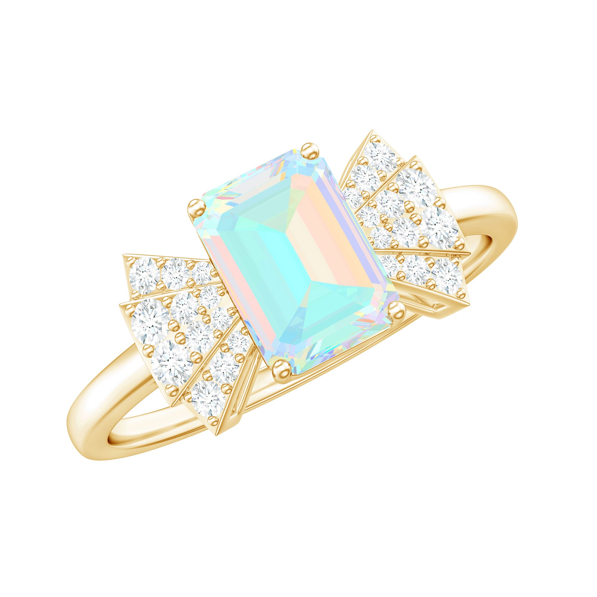 Octagon Cut Ethiopian Opal and Diamond Designer Solitaire Ring Ethiopian Opal - ( AAA ) - Quality - Rosec Jewels