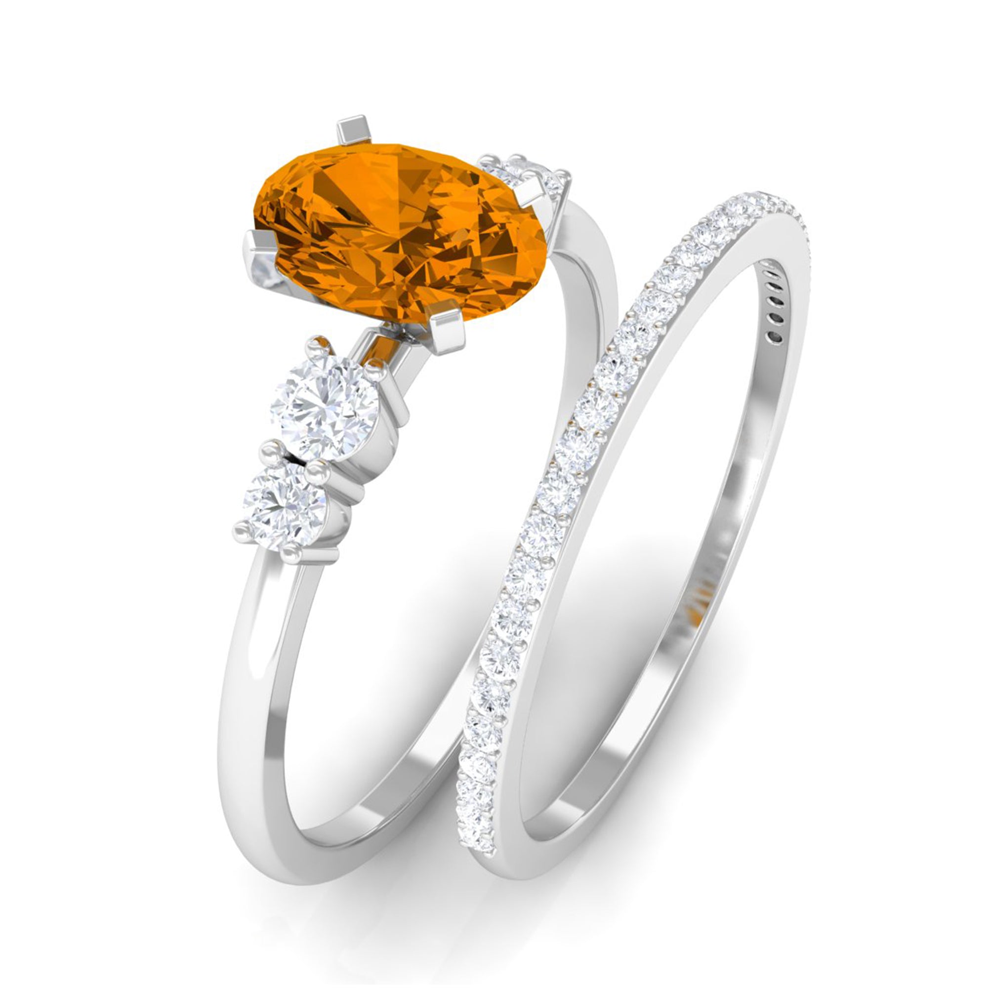 Oval Citrine Solitaire Ring Set with Diamond Citrine - ( AAA ) - Quality - Rosec Jewels