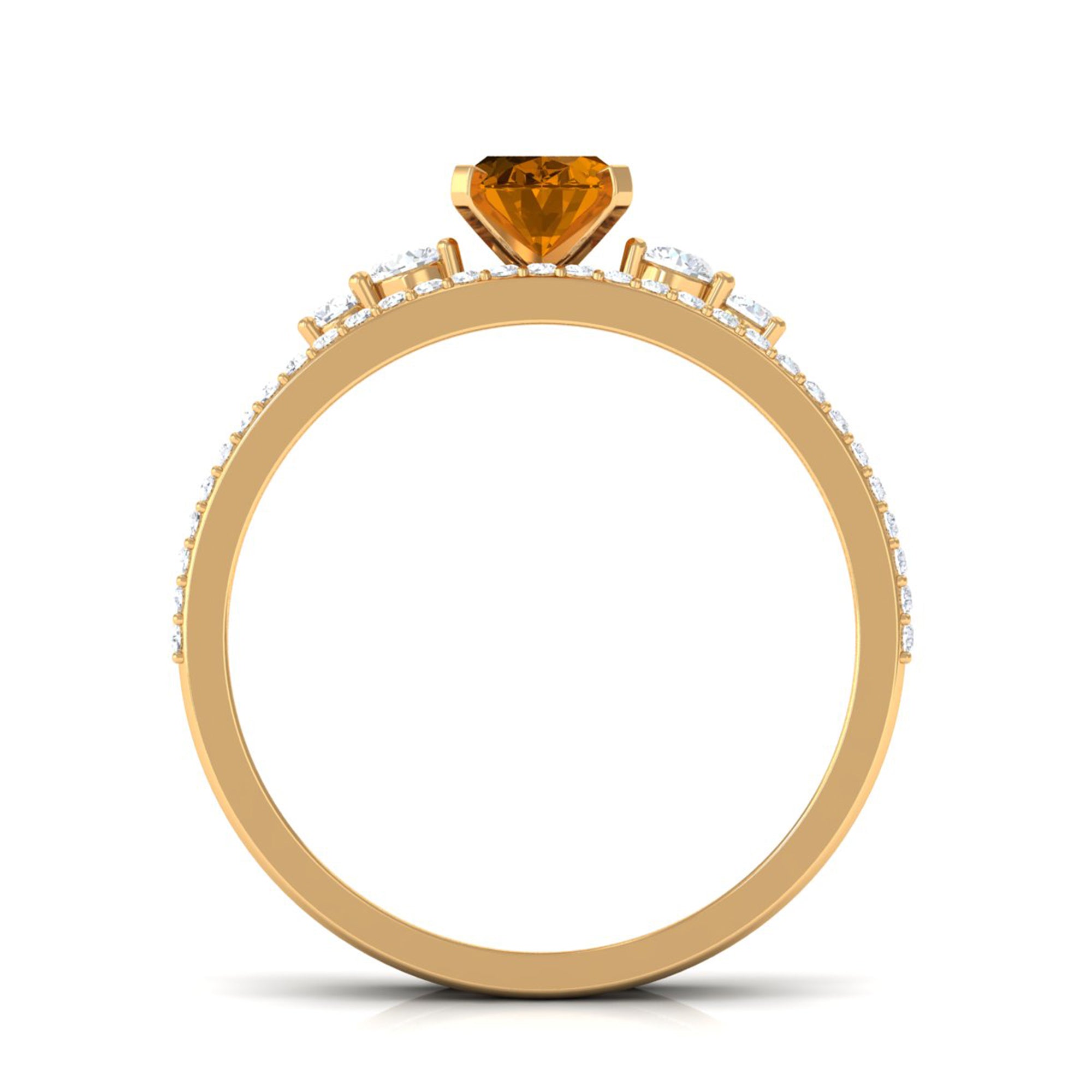 Oval Citrine Solitaire Ring Set with Diamond Citrine - ( AAA ) - Quality - Rosec Jewels