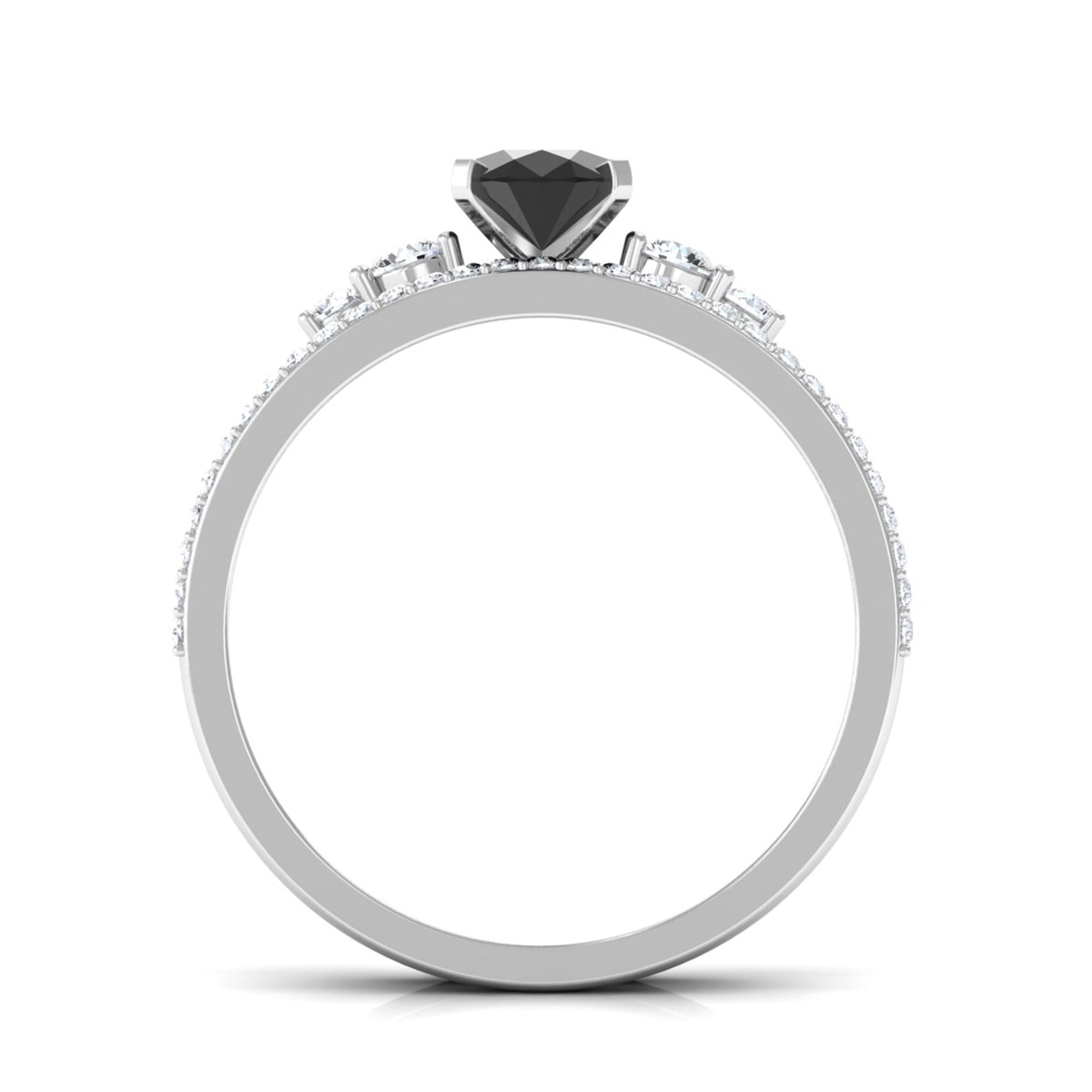 Oval Black Spinel Solitaire Ring Set with Diamond Black Spinel - ( AAA ) - Quality - Rosec Jewels