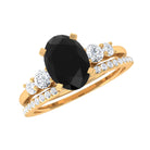 Oval Black Spinel Solitaire Ring Set with Diamond Black Spinel - ( AAA ) - Quality - Rosec Jewels