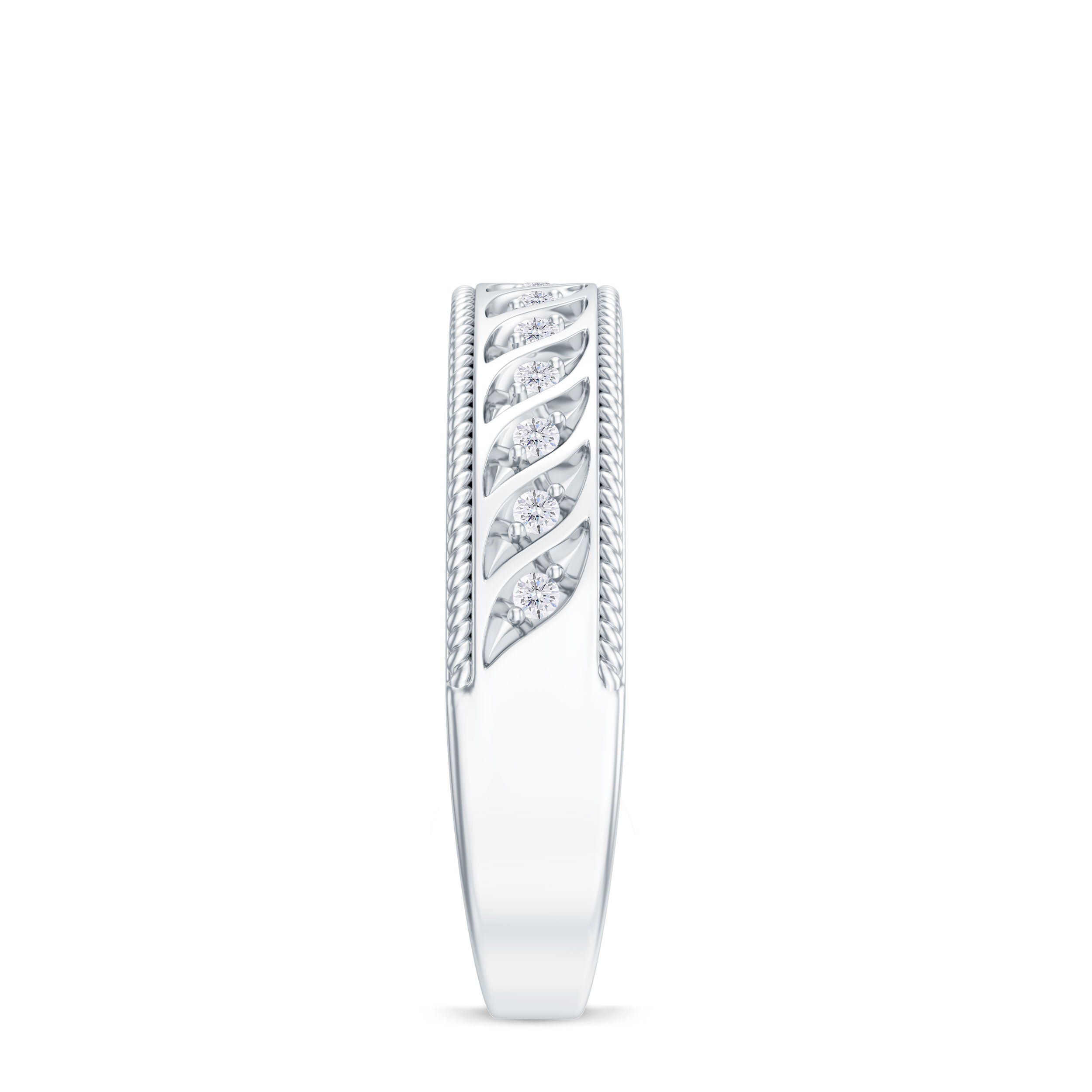 Round Diamond Designer Wedding Band Ring with Twisted Rope Diamond - ( HI-SI ) - Color and Clarity - Rosec Jewels