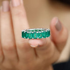 Octagon Cut Lab Grown Emerald Wide Eternity Band Ring Lab Created Emerald - ( AAAA ) - Quality - Rosec Jewels