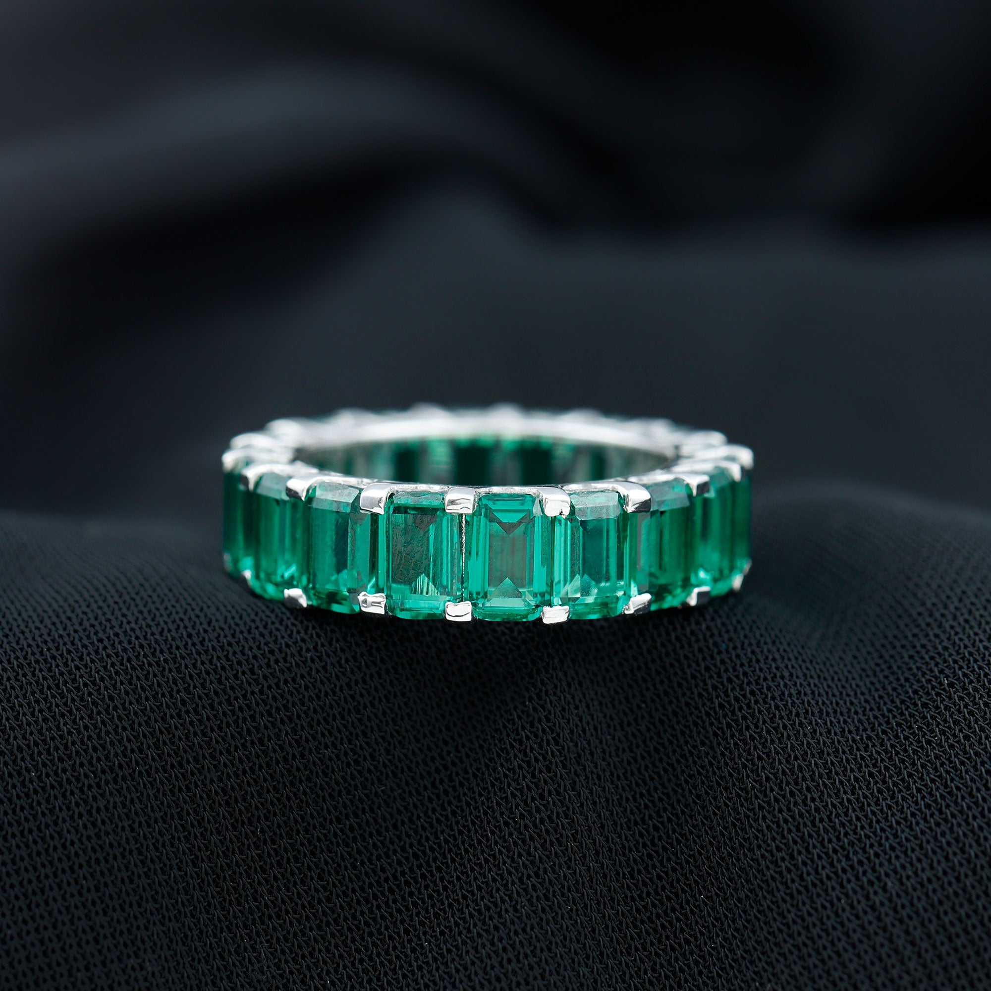 Octagon Cut Lab Grown Emerald Wide Eternity Band Ring Lab Created Emerald - ( AAAA ) - Quality - Rosec Jewels