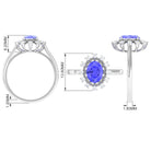 Vintage Inspired Oval Tanzanite and Diamond Halo Ring Tanzanite - ( AAA ) - Quality - Rosec Jewels