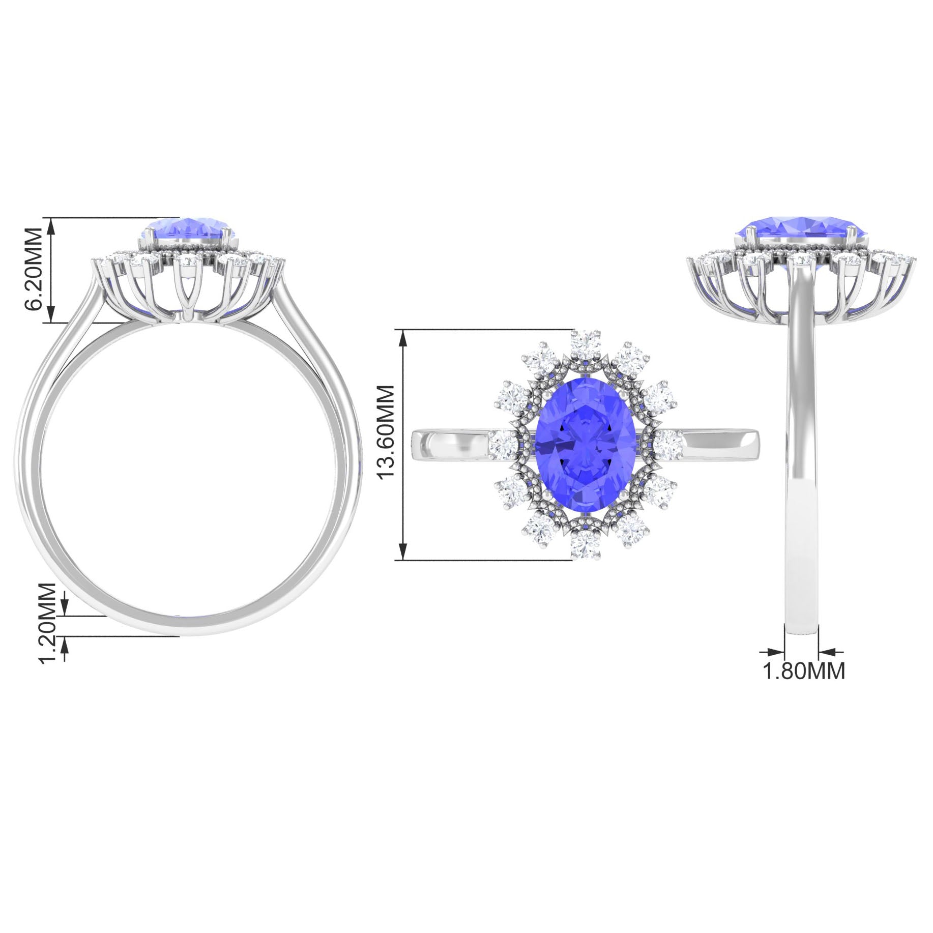 Vintage Inspired Oval Tanzanite and Diamond Halo Ring Tanzanite - ( AAA ) - Quality - Rosec Jewels