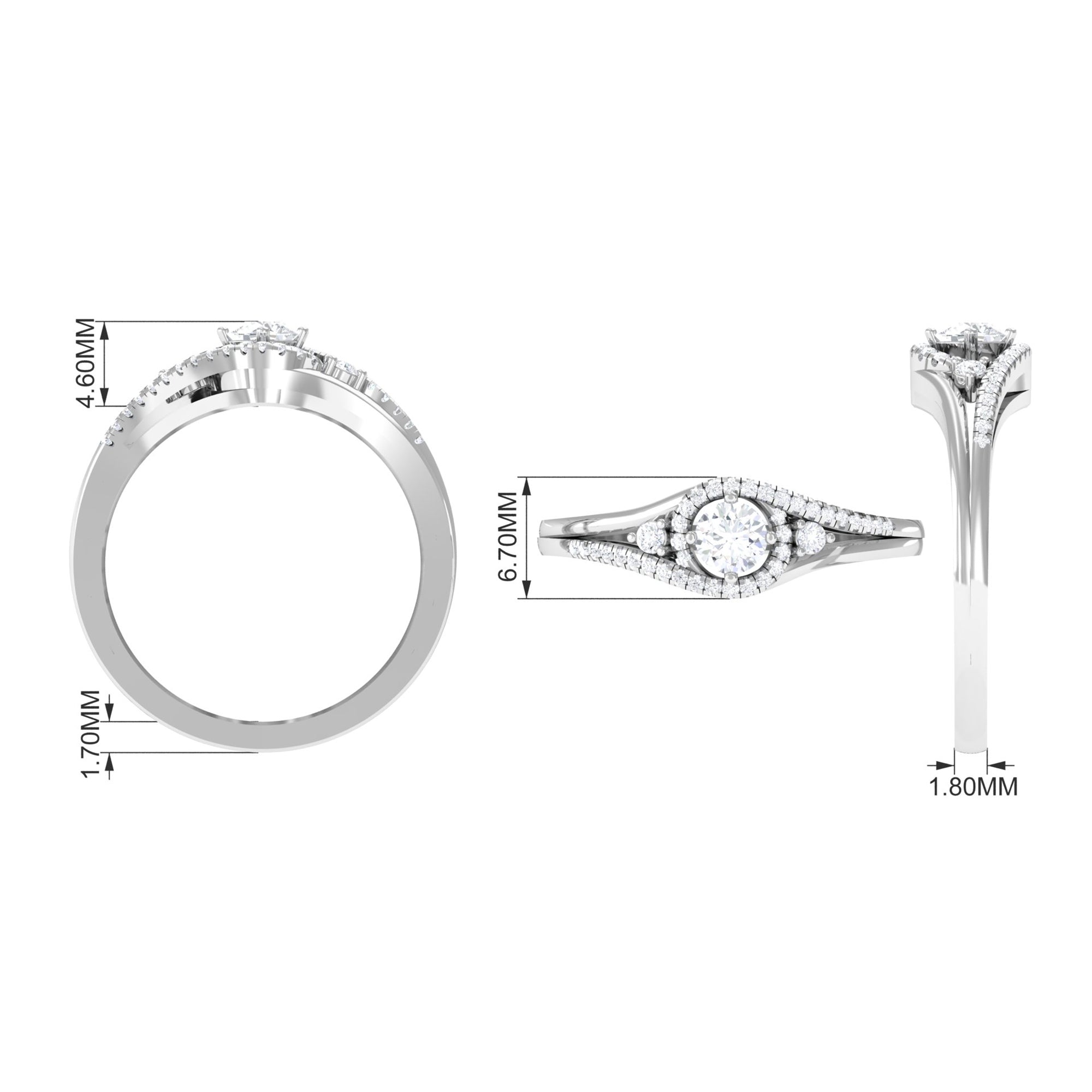 0.50 CT Round Diamond Classic Engagement Ring in Spit Shank Diamond - ( HI-SI ) - Color and Clarity - Rosec Jewels