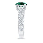 Round Created Emerald Floral Engagement Ring with Diamond Lab Created Emerald - ( AAAA ) - Quality - Rosec Jewels