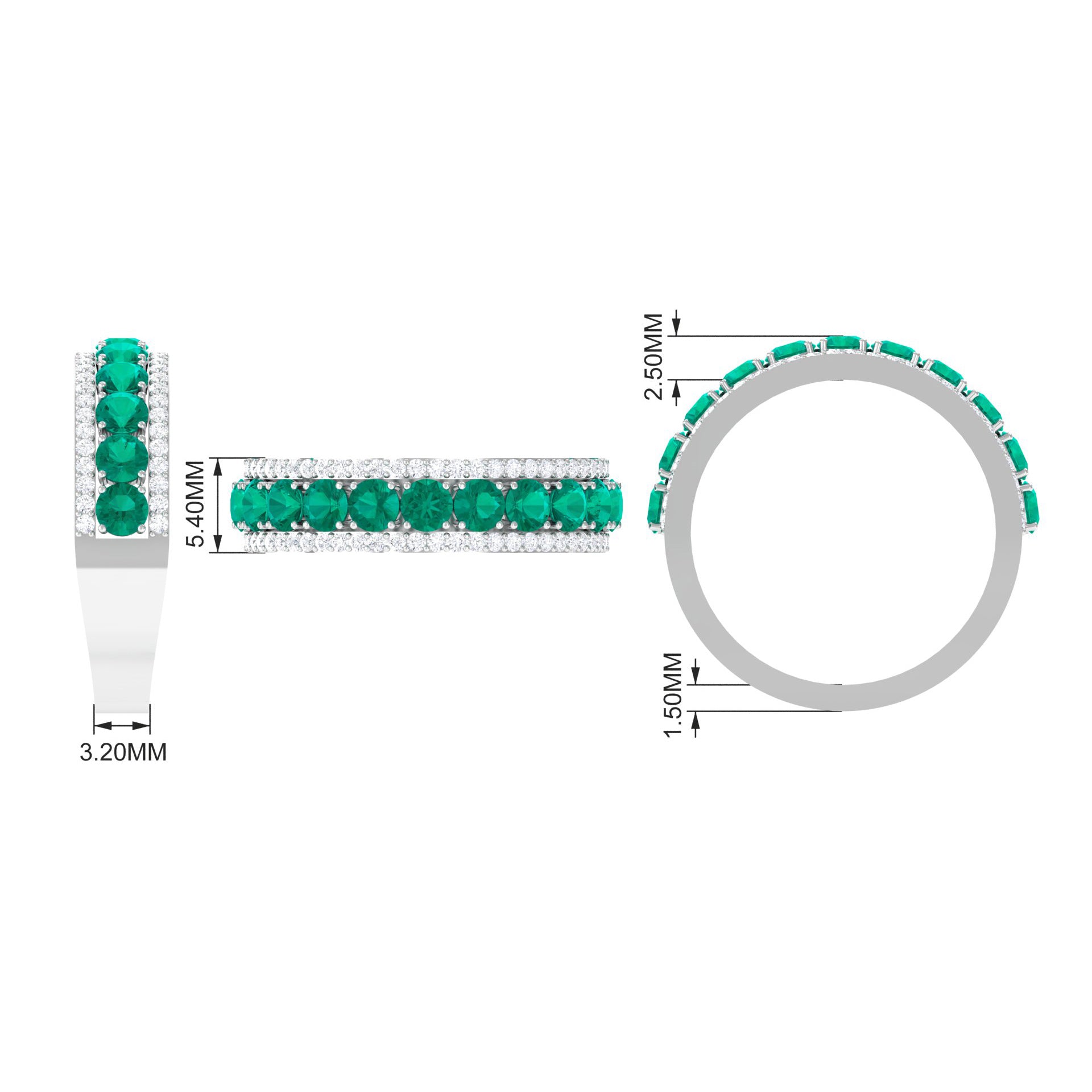 Minimal Emerald and Diamond Anniversary Band Ring Emerald - ( AAA ) - Quality - Rosec Jewels