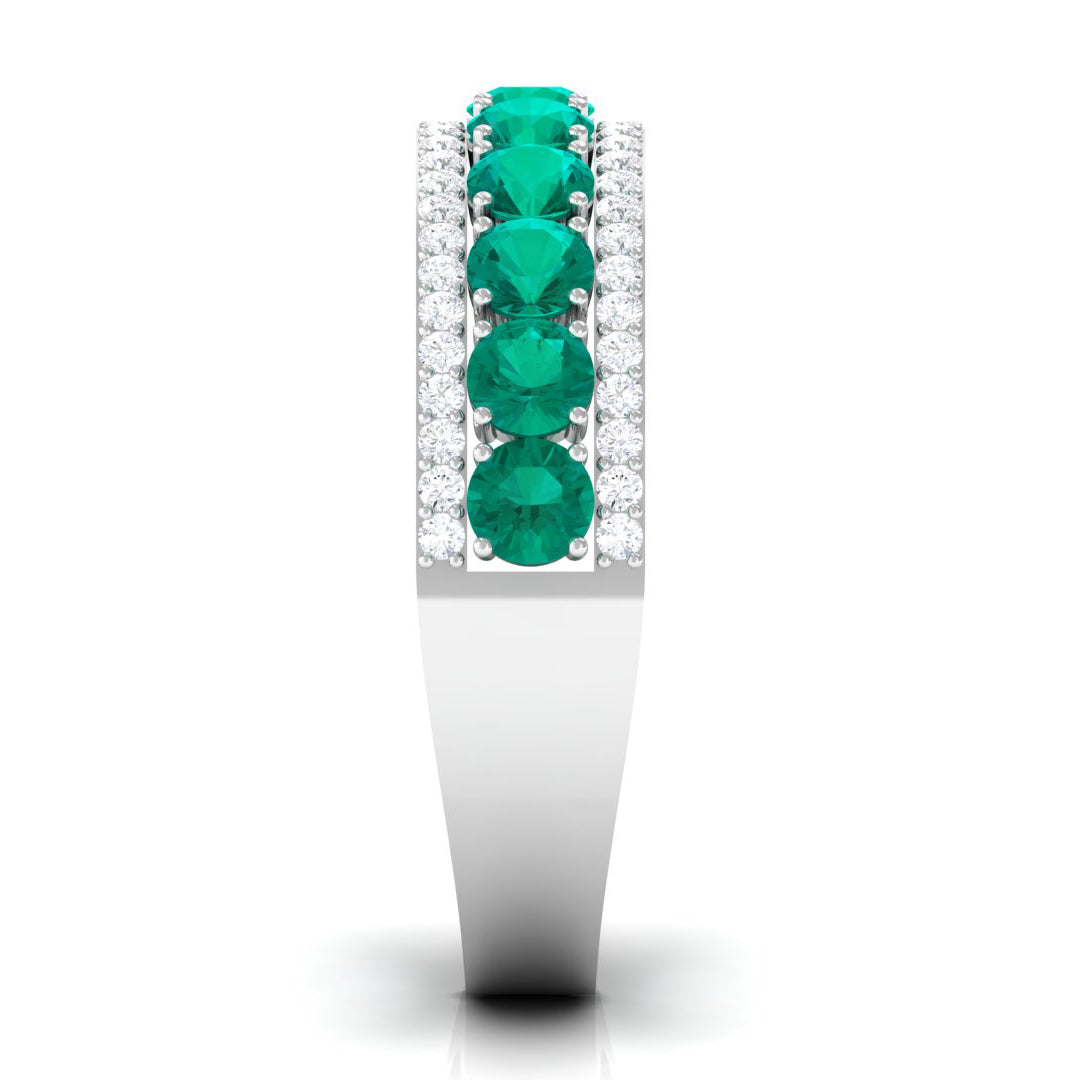 Minimal Emerald and Diamond Anniversary Band Ring Emerald - ( AAA ) - Quality - Rosec Jewels