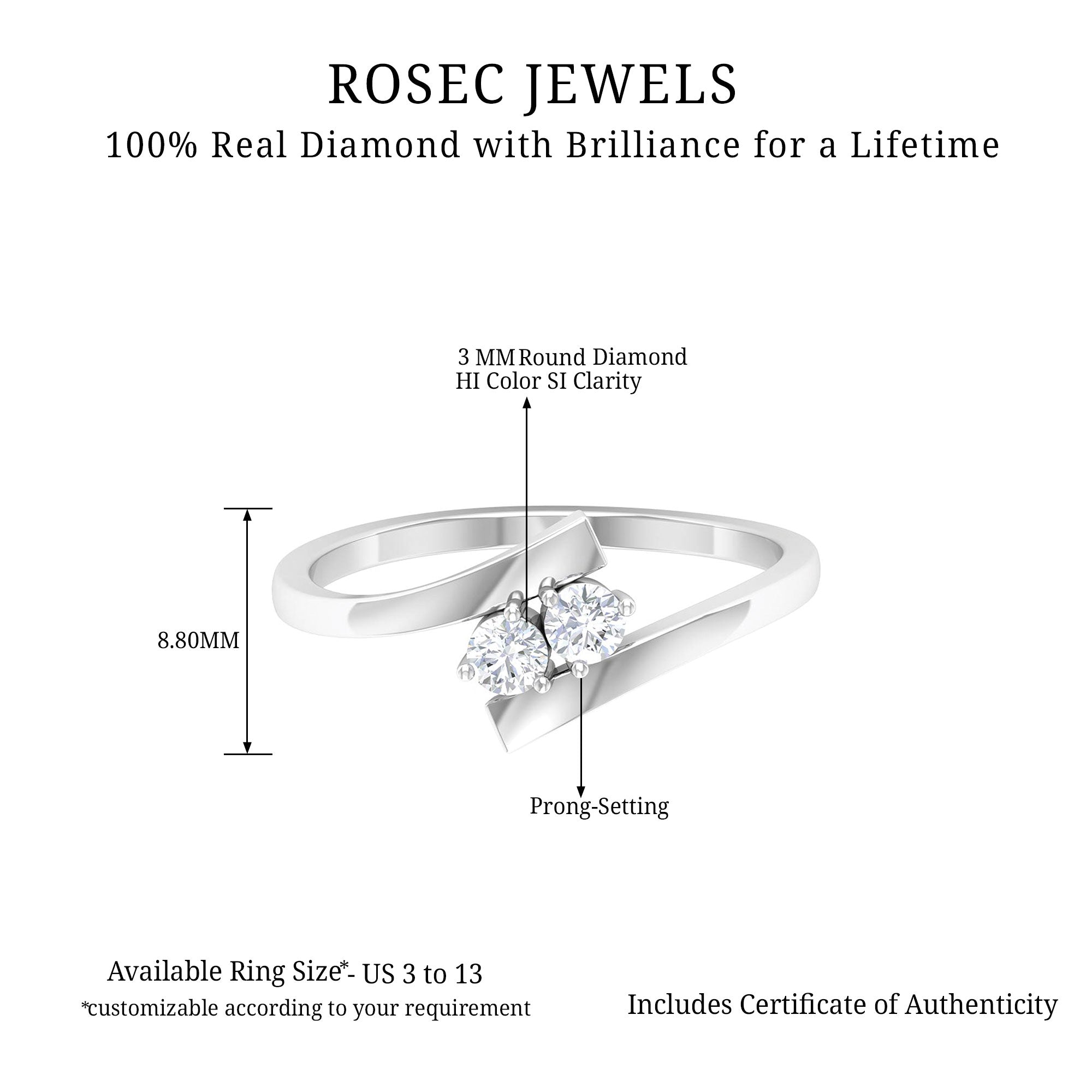 Toi Et Moi Diamond Bypass Promise Ring Diamond - ( HI-SI ) - Color and Clarity - Rosec Jewels