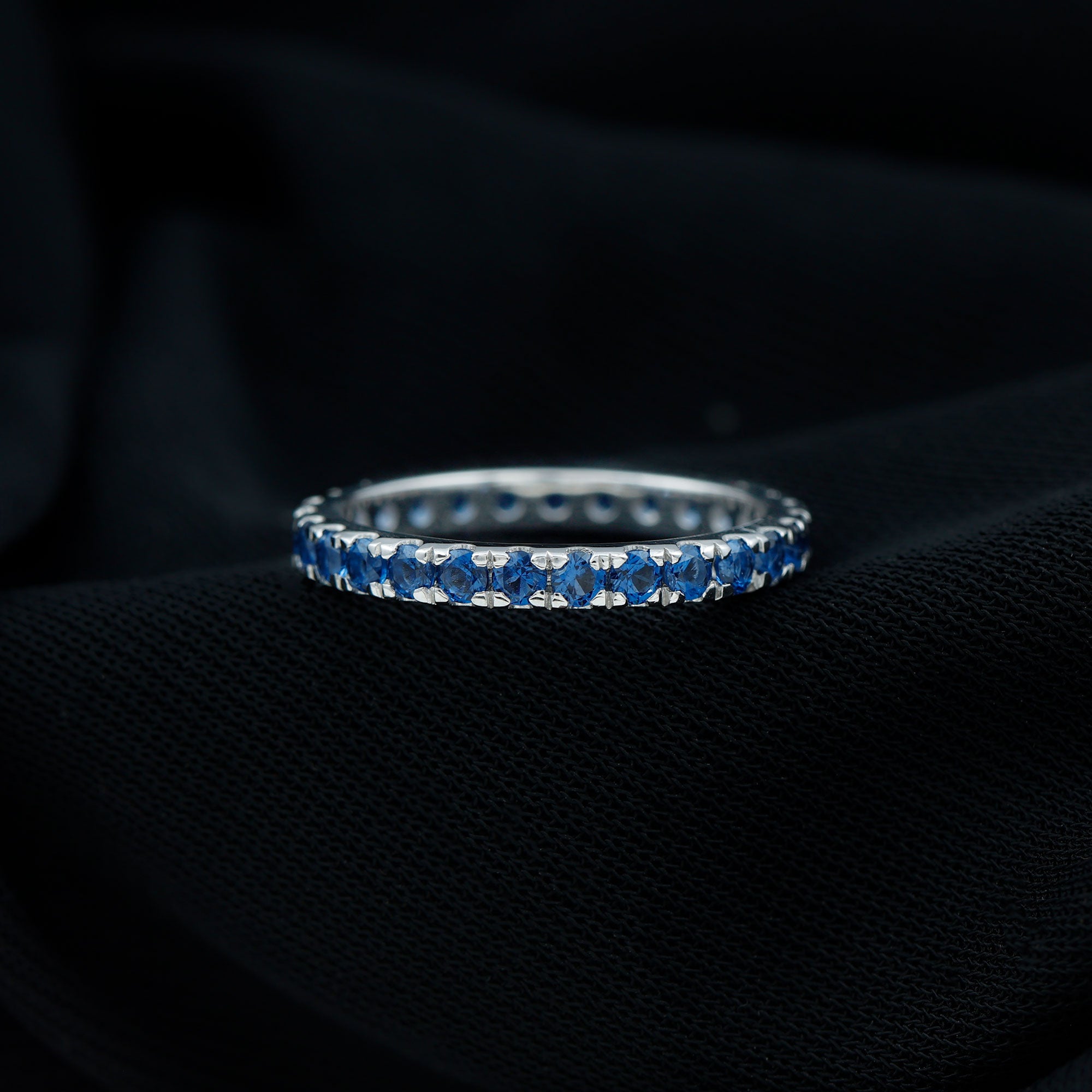 Lab Grown Blue Sapphire Full Eternity Band Ring Lab Created Blue Sapphire - ( AAAA ) - Quality - Rosec Jewels