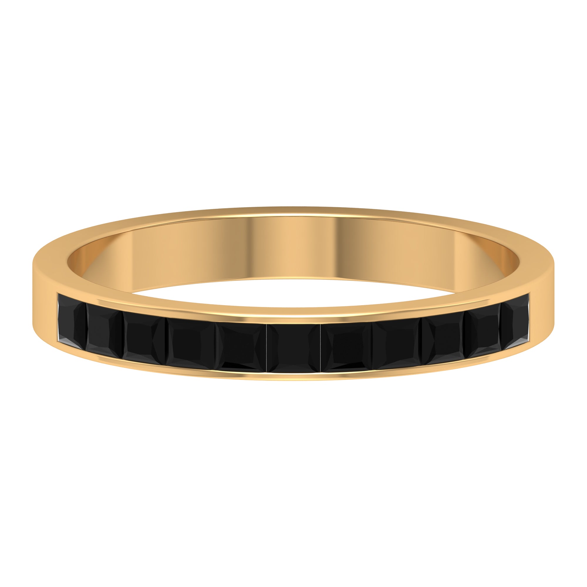 Minimal Princess Cut Black Onyx Semi Eternity Ring in Channel Setting Black Onyx - ( AAA ) - Quality - Rosec Jewels