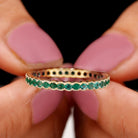 Beaded Bezel Emerald Full Eternity Anniversary Band Ring Emerald - ( AAA ) - Quality - Rosec Jewels