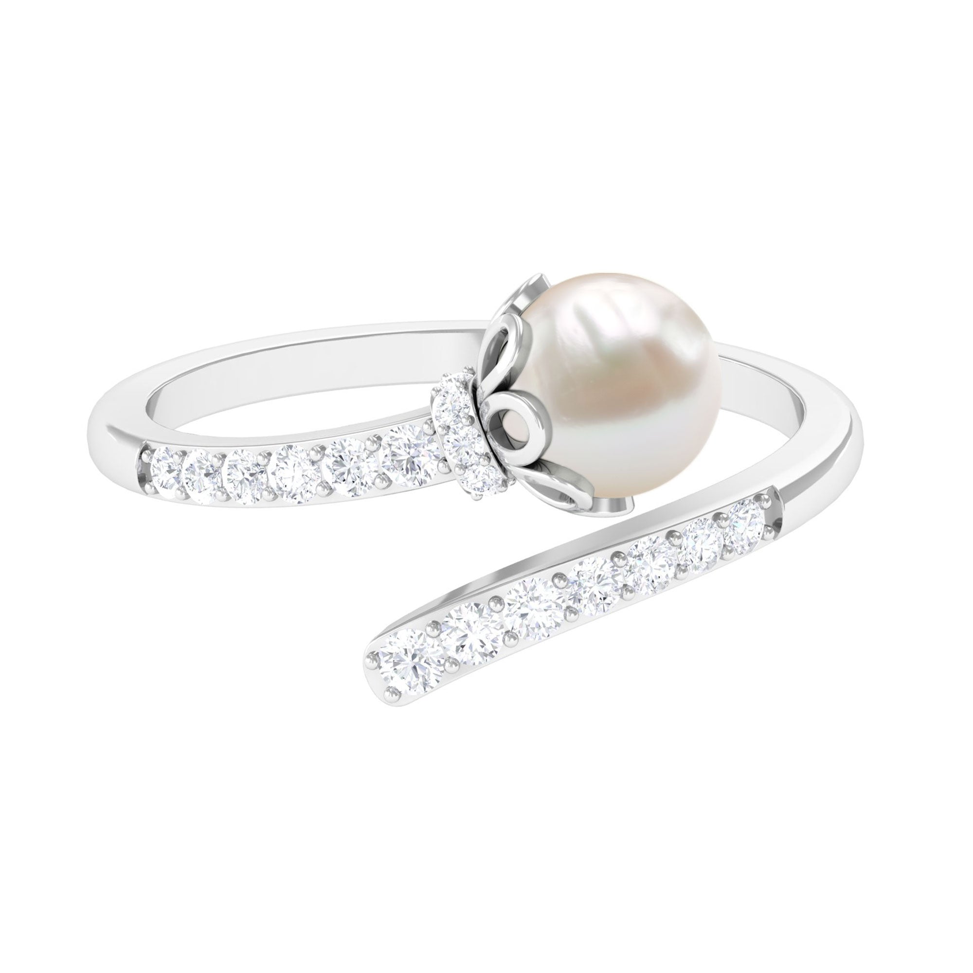 2.75 CT Freshwater Pearl and Diamond Wrap Ring Freshwater Pearl - ( AAA ) - Quality - Rosec Jewels