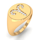 Cubic Zirconia Aries Zodiac Signet Ring Zircon - ( AAAA ) - Quality - Rosec Jewels