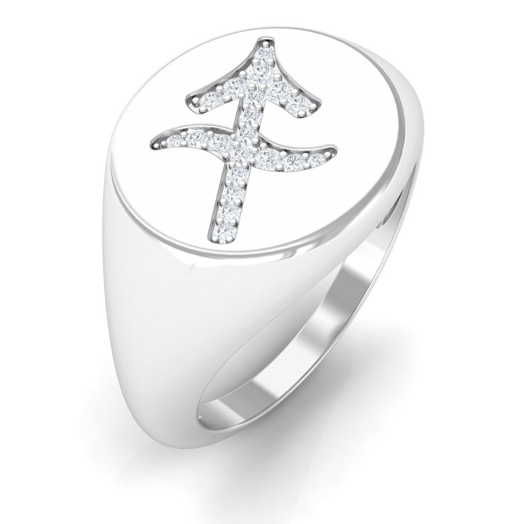 Zircon Sagittarius Zodiac Signet Unisex Ring Zircon - ( AAAA ) - Quality - Rosec Jewels