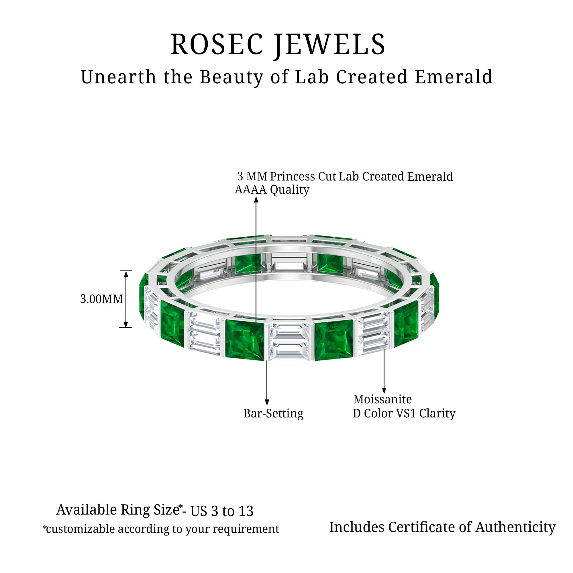 Lab Created Emerald And Moissanite Eternity Band Lab Created Emerald - ( AAAA ) - Quality - Rosec Jewels