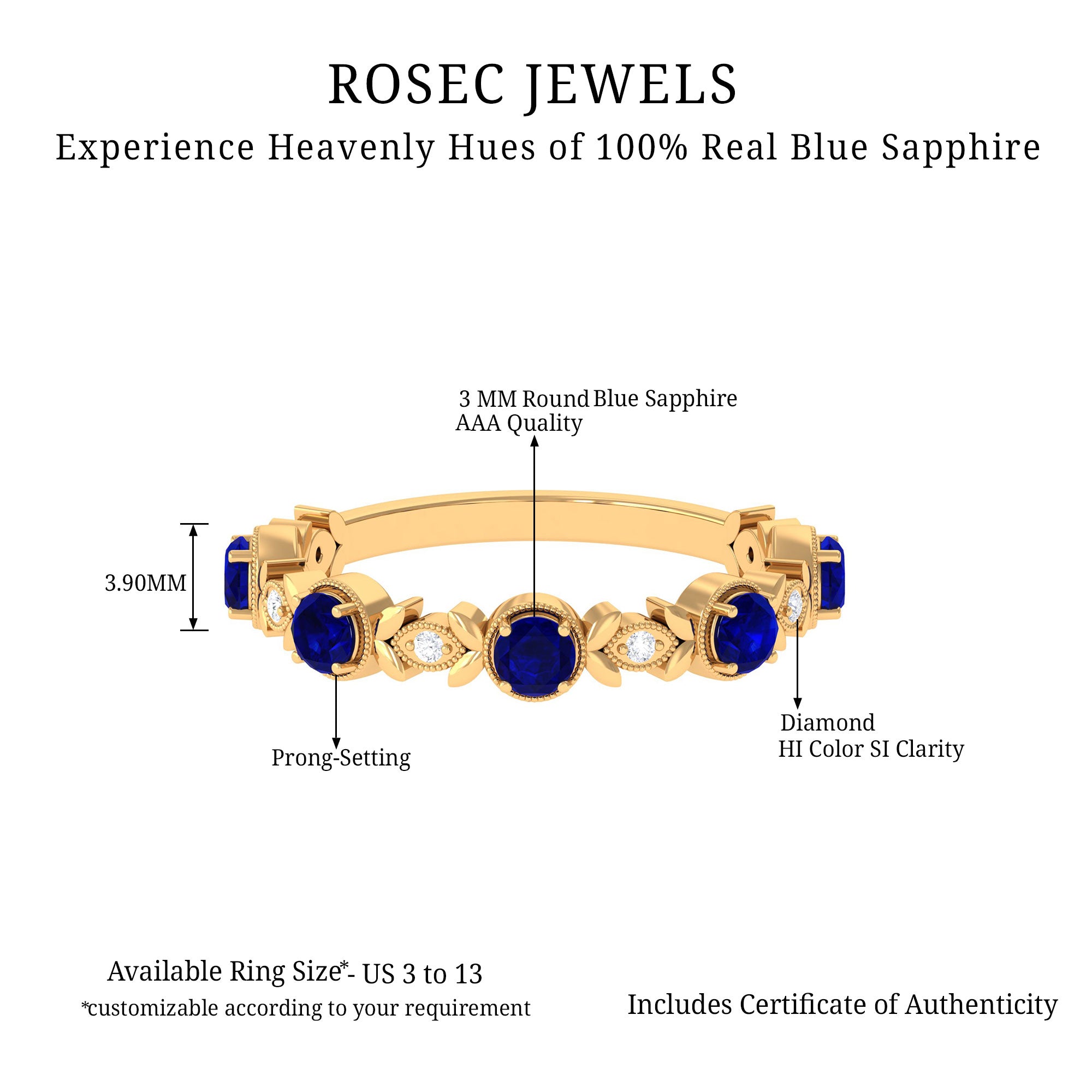 1 CT Floral Inspired Blue Sapphire and Diamond Half Eternity Ring Blue Sapphire - ( AAA ) - Quality - Rosec Jewels