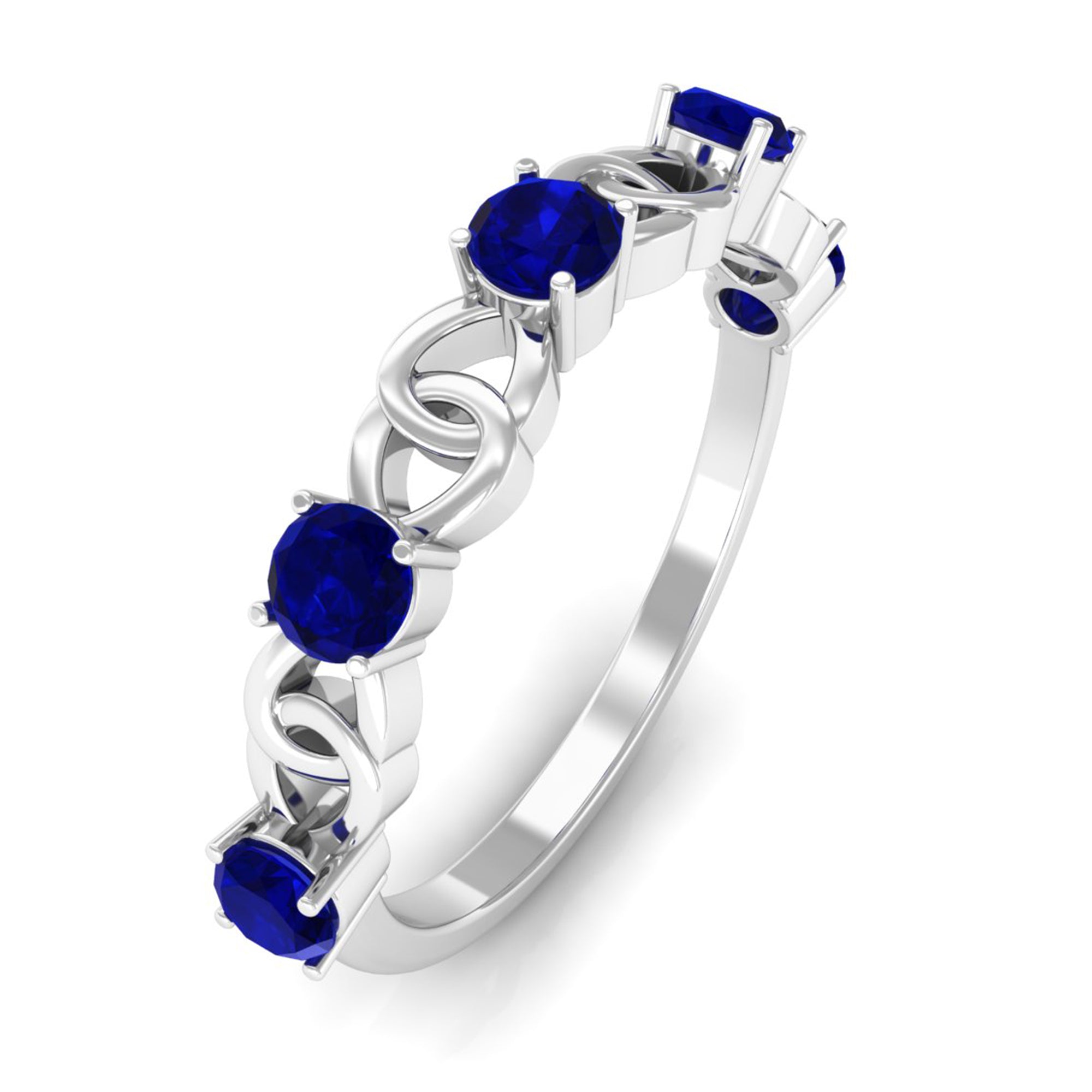 1 CT Round Blue Sapphire Gold Interlock Half Eternity Ring Blue Sapphire - ( AAA ) - Quality - Rosec Jewels