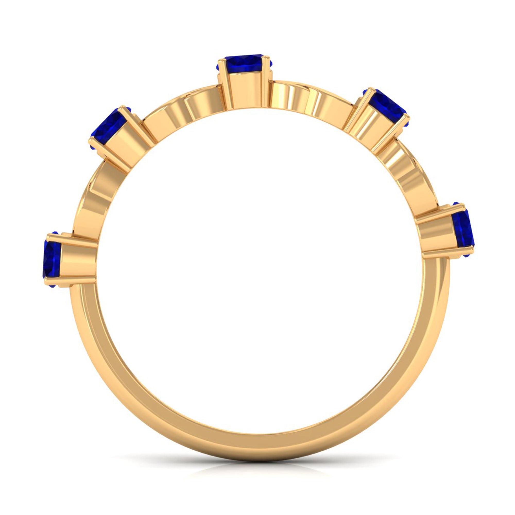 1 CT Round Blue Sapphire Gold Interlock Half Eternity Ring Blue Sapphire - ( AAA ) - Quality - Rosec Jewels