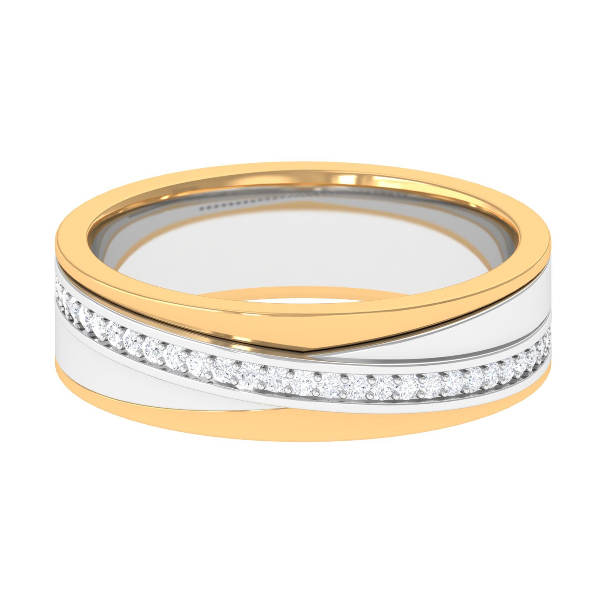 Contemporary Diamond Two Tone Band Ring Diamond - ( HI-SI ) - Color and Clarity - Rosec Jewels