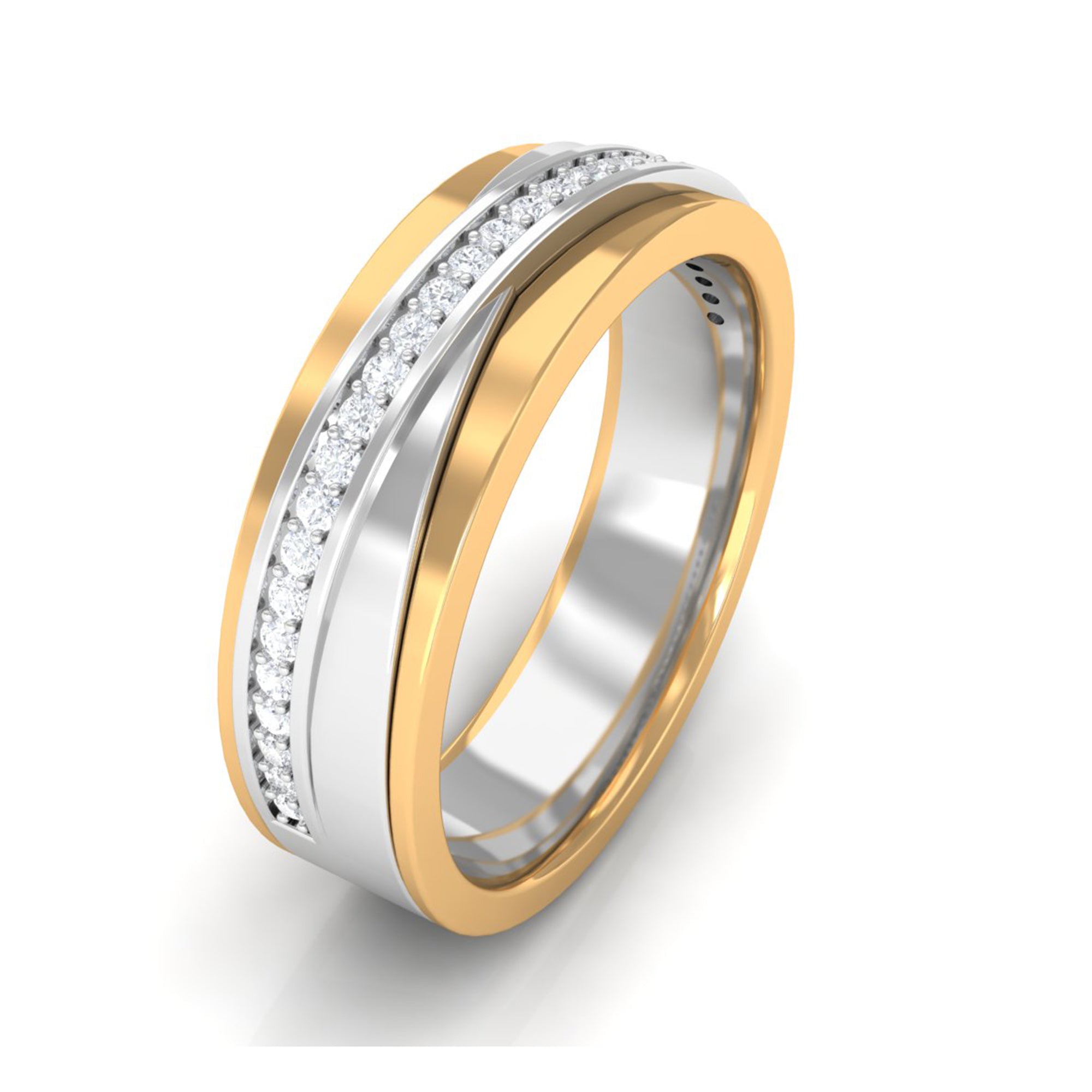 Contemporary Diamond Two Tone Band Ring Diamond - ( HI-SI ) - Color and Clarity - Rosec Jewels