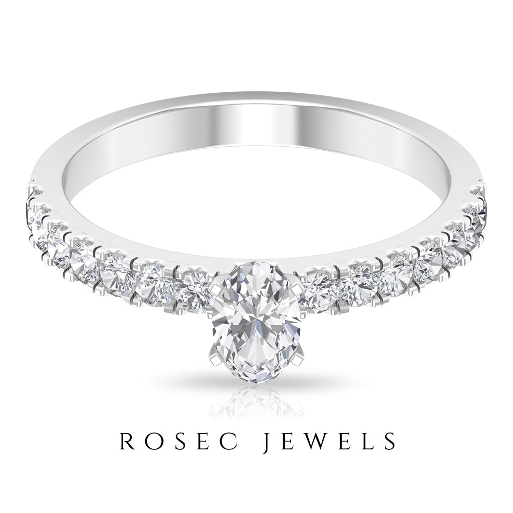 1.25 CT Zircon Solitaire Ring with Side Stones Zircon - ( AAAA ) - Quality - Rosec Jewels