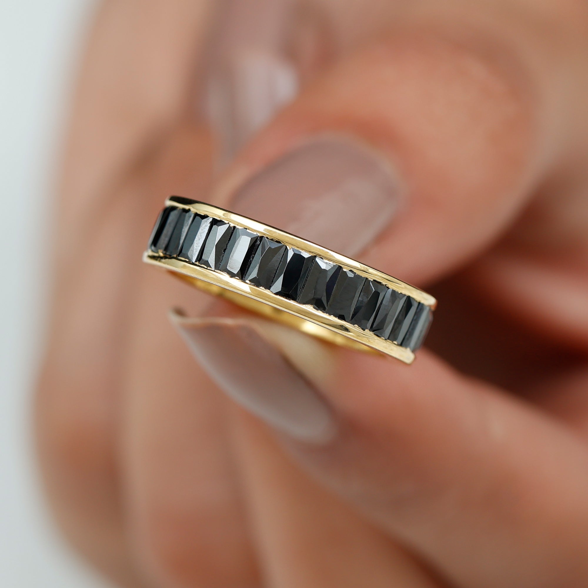 Baguette Cut Black Onyx Eternity Band Ring in Channel Setting Black Onyx - ( AAA ) - Quality - Rosec Jewels